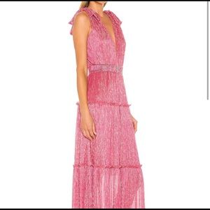 Sabina Musayev Helena Long Pleated Shimmer Dress In Hot Pink